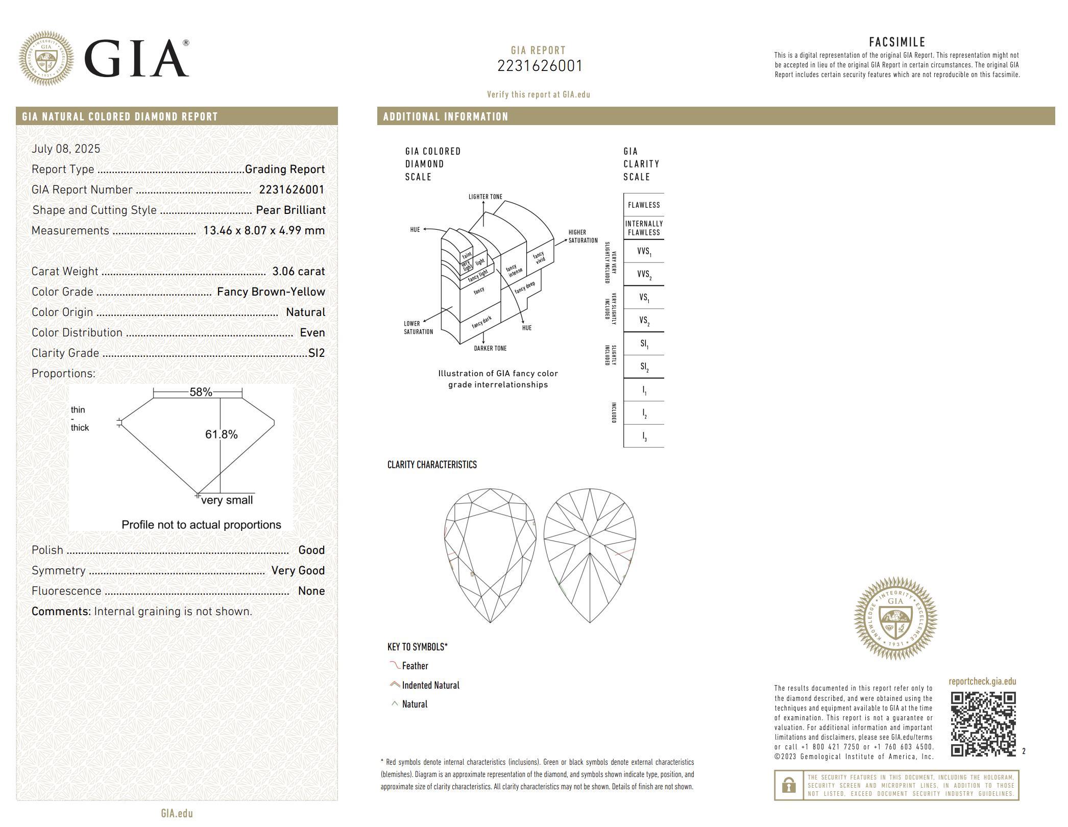 Collana in platino e oro bianco 18 carati con diamante fancy color GIA francese da 3,06 carati In condizioni ottime in vendita a Beverly Hills, CA