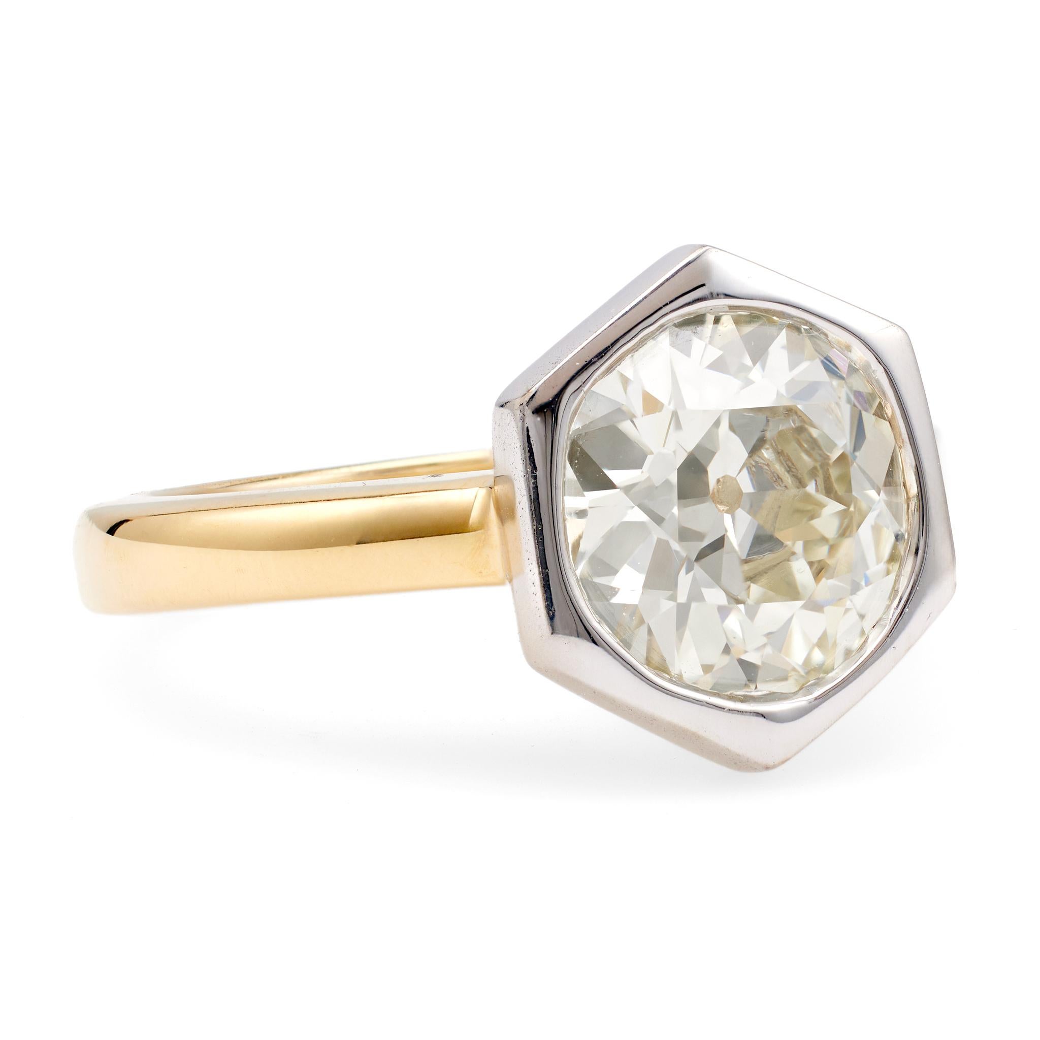 One French GIA 3.21 Carat Old European Cut Diamond 18k Gold Solitaire Ring. Featuring one GIA old European cut diamond of 3.21 carats, accompanied by GIA #6234209311 stating the diamond is Q-R color, VS2 clarity. Crafted in 18 karat yellow and white