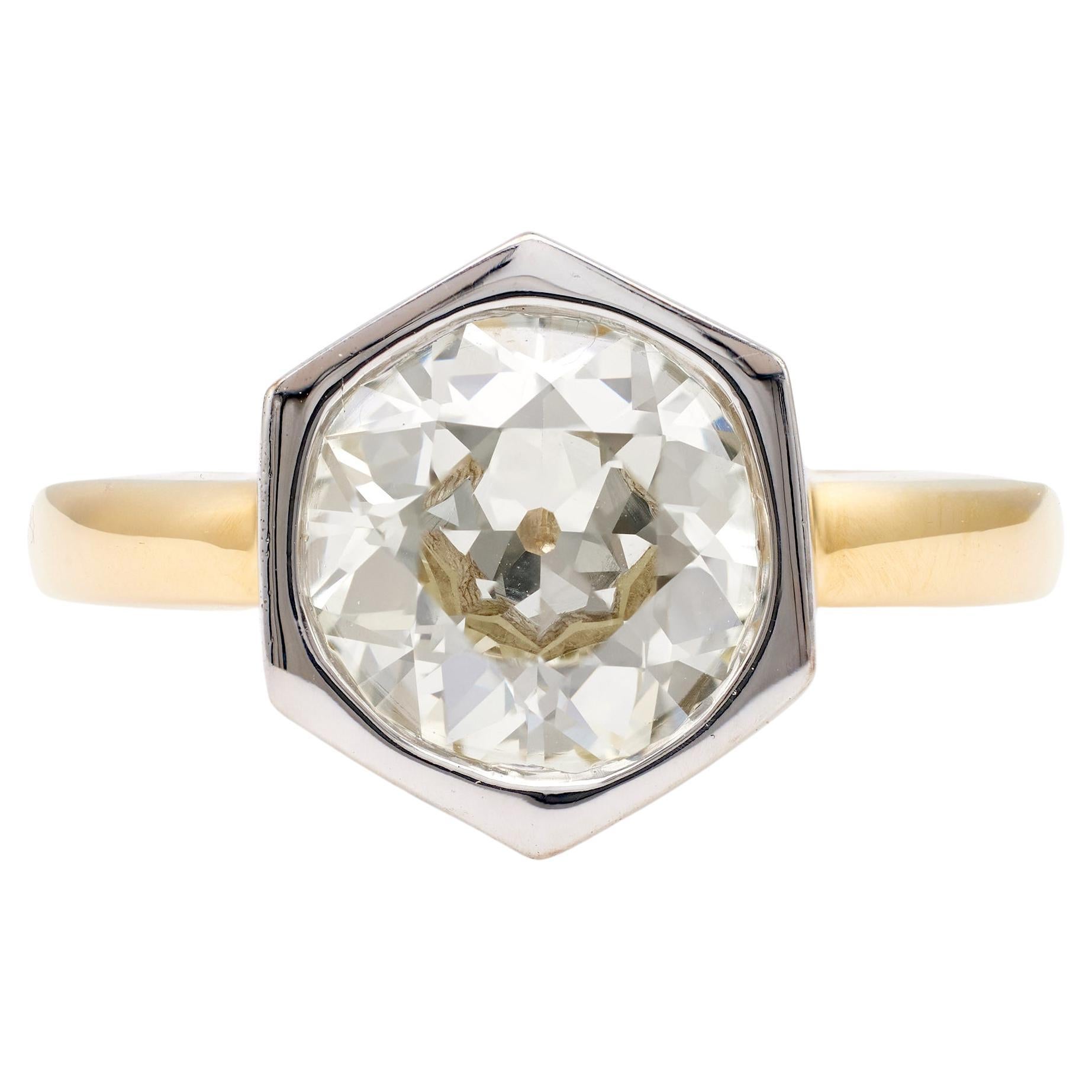 French GIA 3.21 Carat Old European Cut Diamond 18k Gold Solitaire Ring