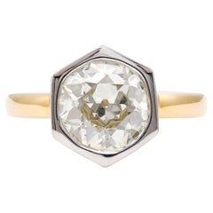 Bague solitaire en or 18 carats GIA 3,21 carats diamant taille européenne ancienne