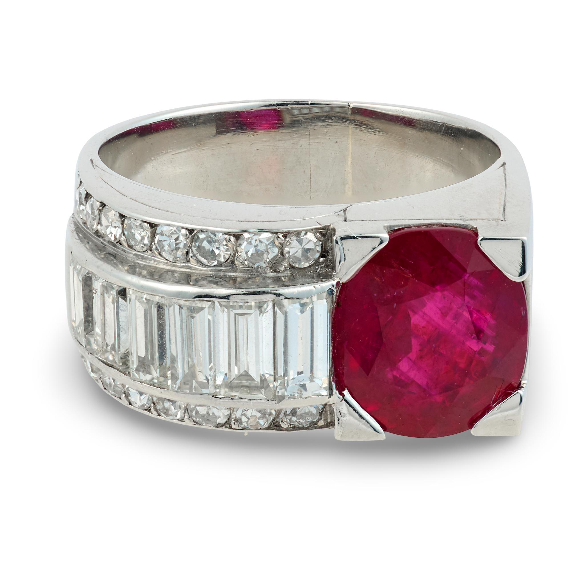 French GIA 3.54 carat Burma no heat ruby diamond platinum ring (Zeitgenössisch) im Angebot