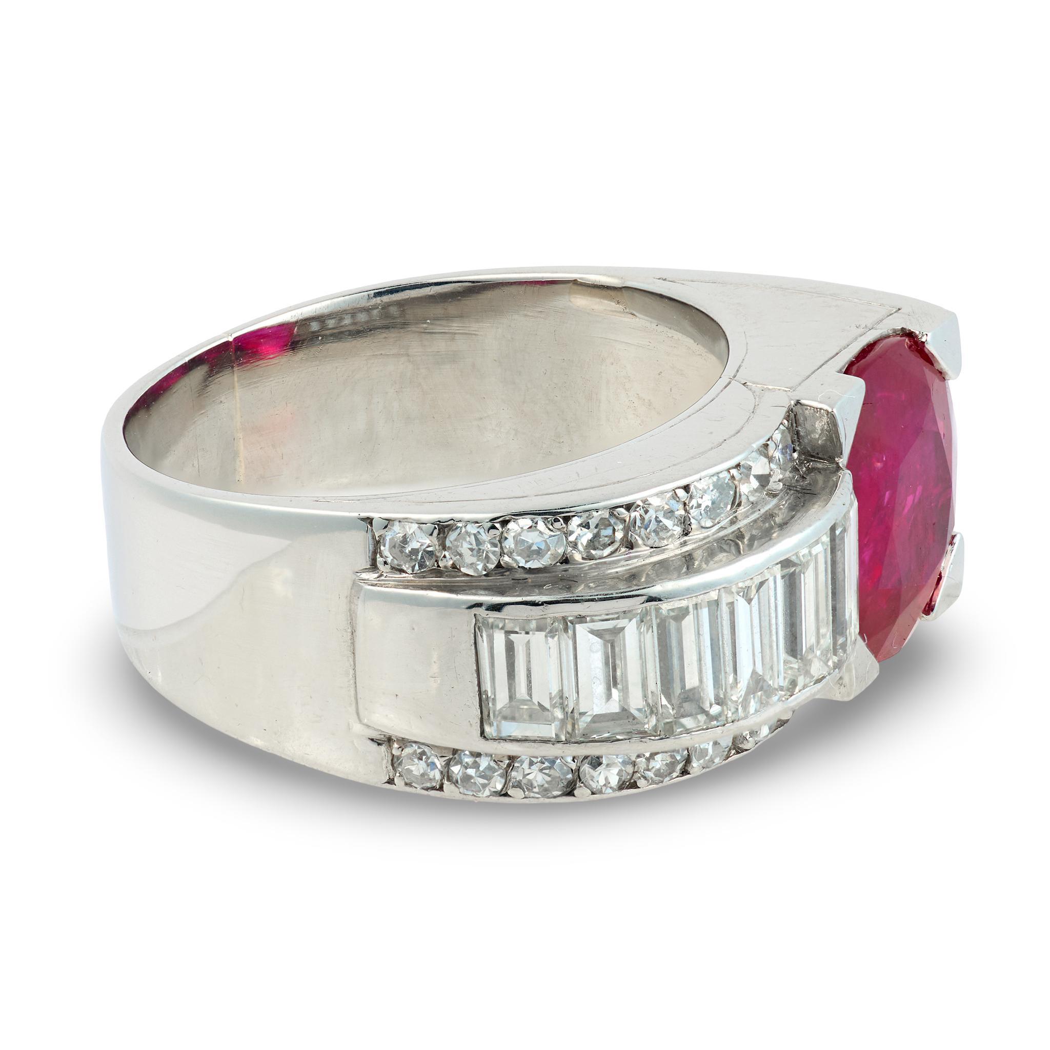 French GIA 3.54 carat Burma no heat ruby diamond platinum ring im Zustand „Gut“ im Angebot in Beverly Hills, CA