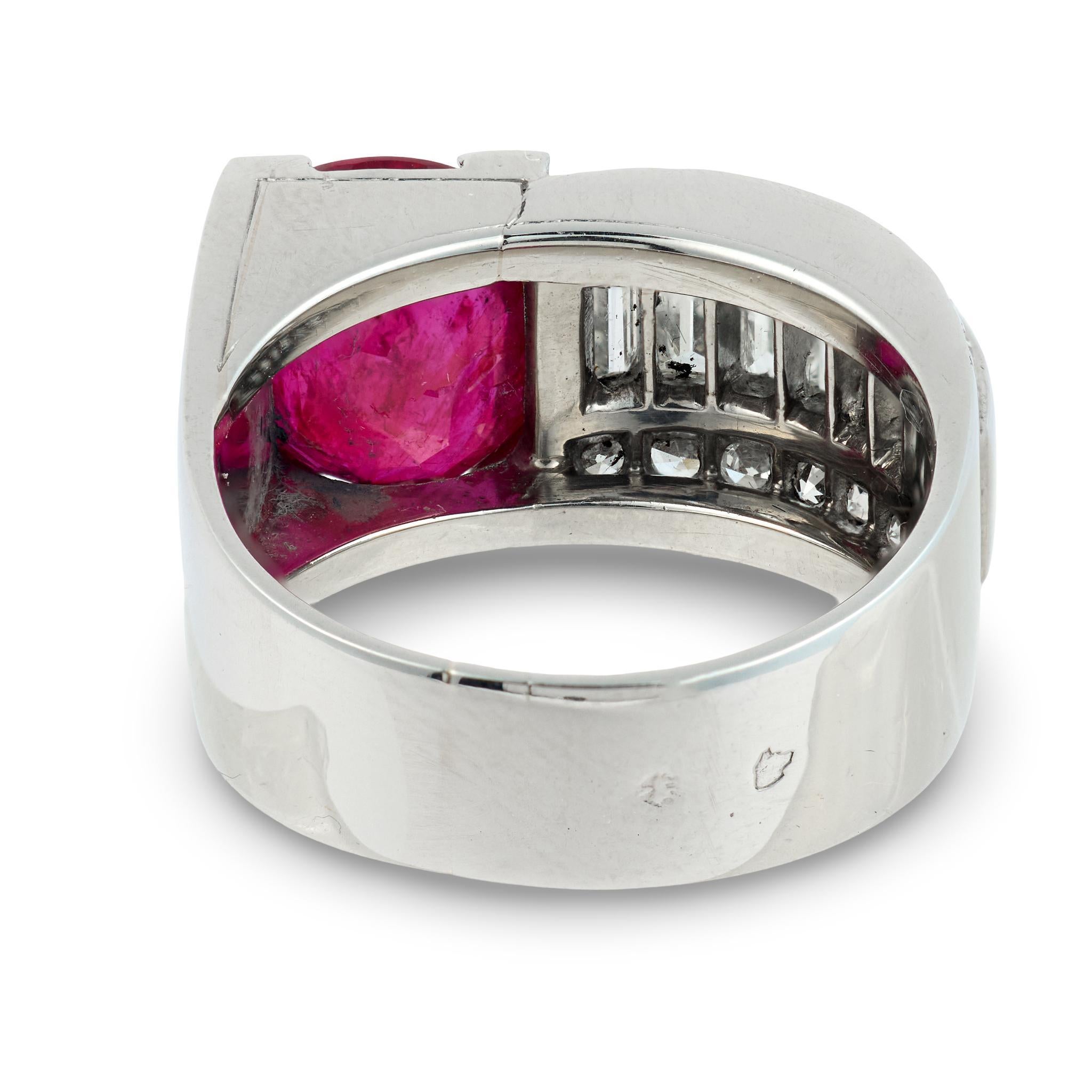 French GIA 3.54 carat Burma no heat ruby diamond platinum ring Damen im Angebot