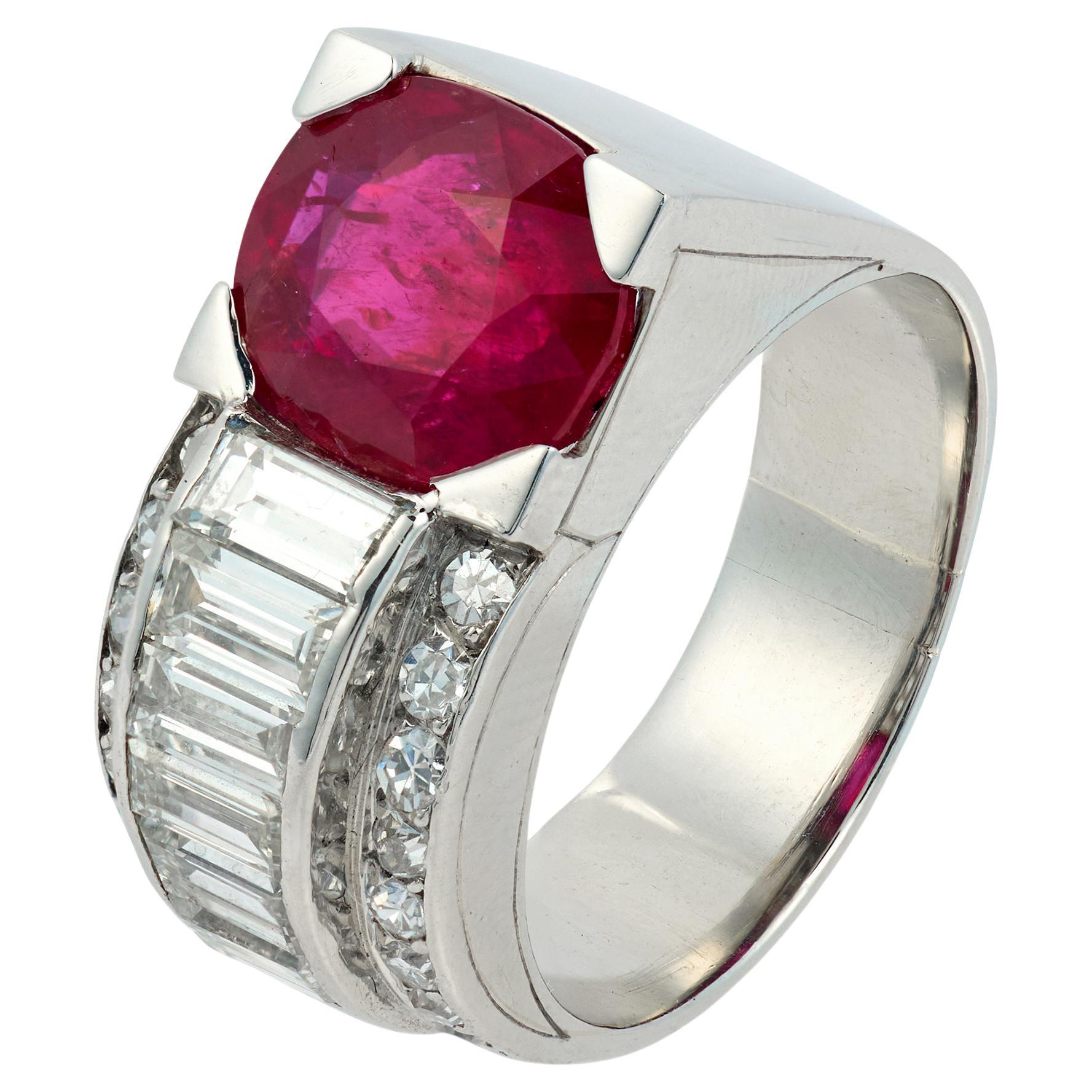 French GIA 3.54 carat Burma no heat ruby diamond platinum ring