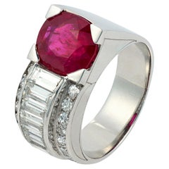 French GIA 3.54 carat Burma no heat ruby diamond platinum ring