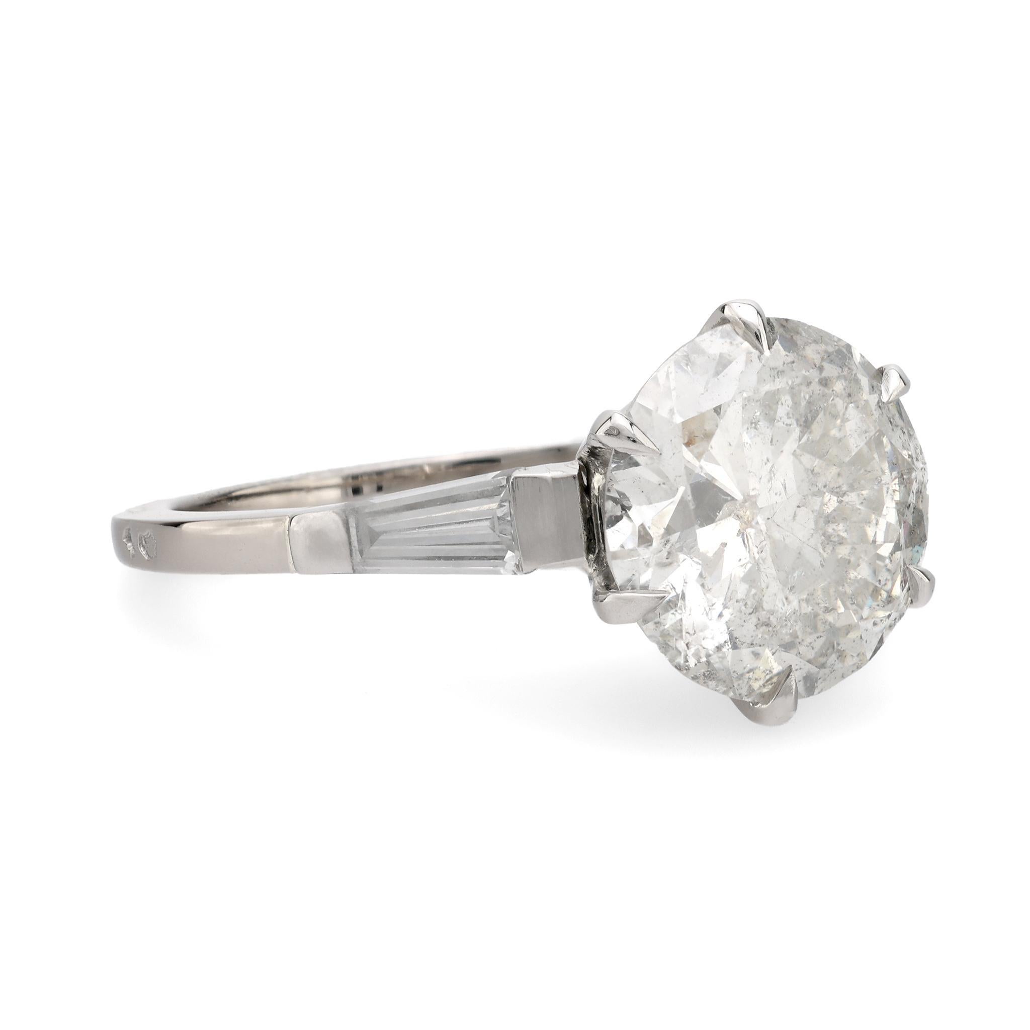 Modern French GIA 3.56 carat round brilliant diamond 18k white gold engagement ring