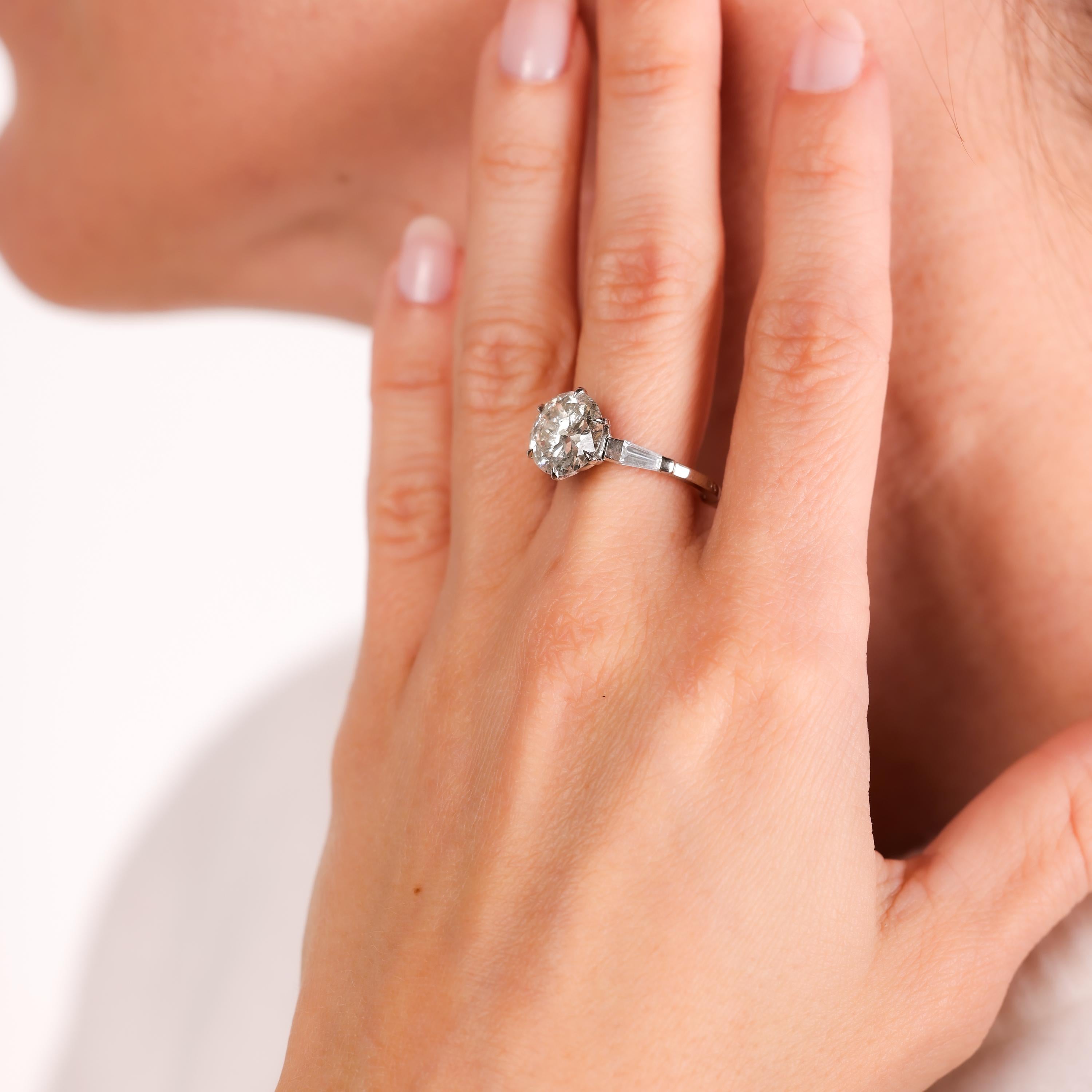 Brilliant Cut French GIA 3.56 carat round brilliant diamond 18k white gold engagement ring
