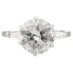 French GIA 3.56 carat round brilliant diamond 18k white gold engagement ring