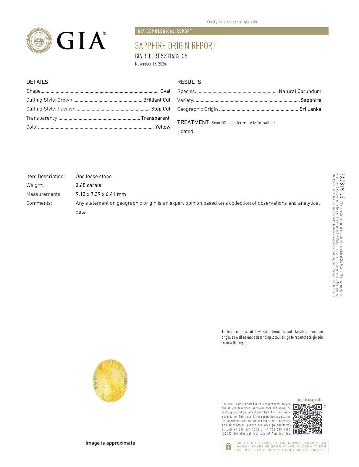 French GIA 3.65 carat Ceylon yellow sapphire diamond 18k gold ballerina ring In Good Condition In Beverly Hills, CA