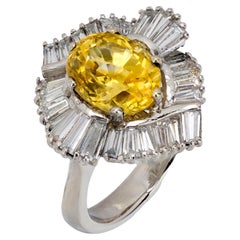 French GIA 3.65 carat Ceylon yellow sapphire diamond 18k gold ballerina ring
