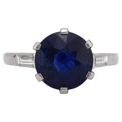 French GIA 3.77 carat blue sapphire diamond platinum ring