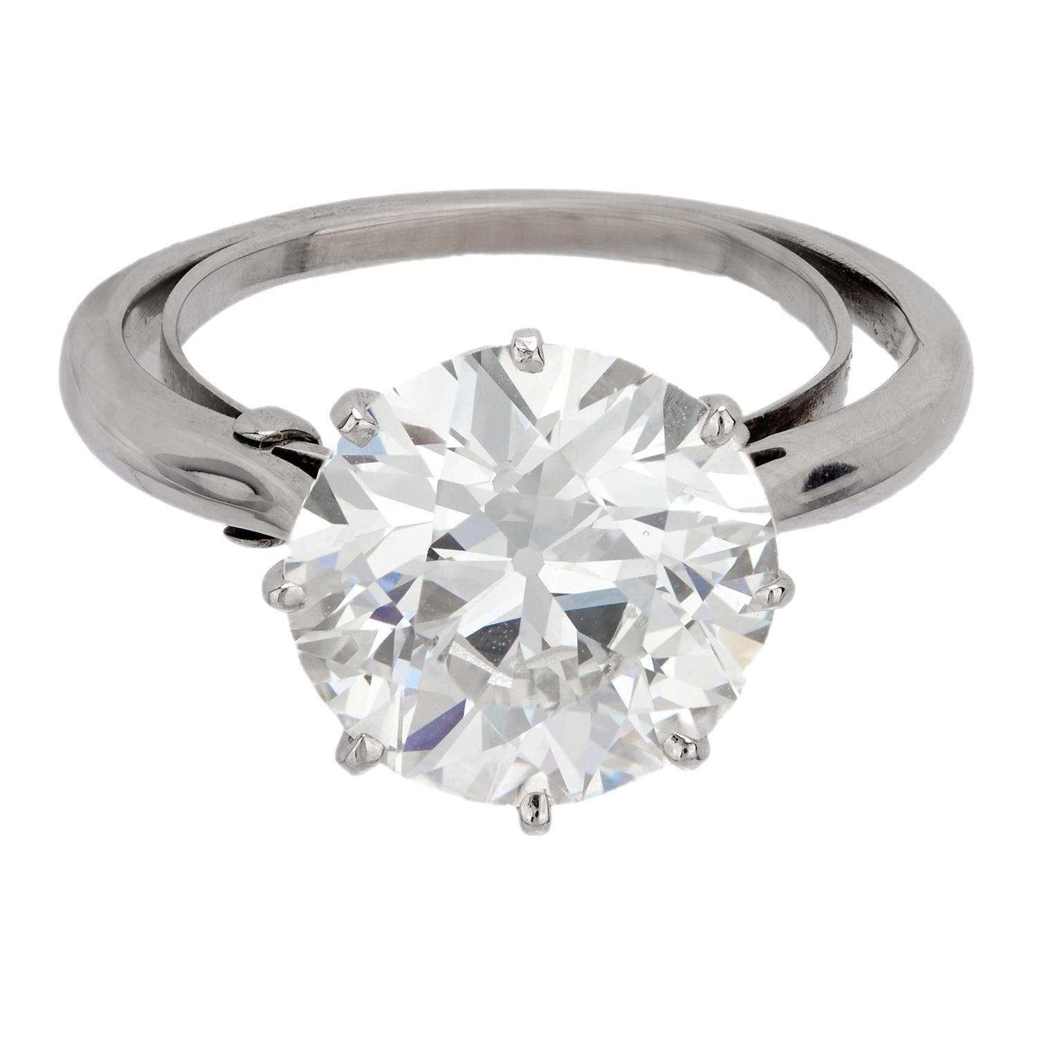 Verlobungsring aus 18 Karat Weißgold mit GIA 4,13 Karat Diamant im alten europäischen Schliff und Diamantschliff im Zustand „Gut“ im Angebot in Beverly Hills, CA