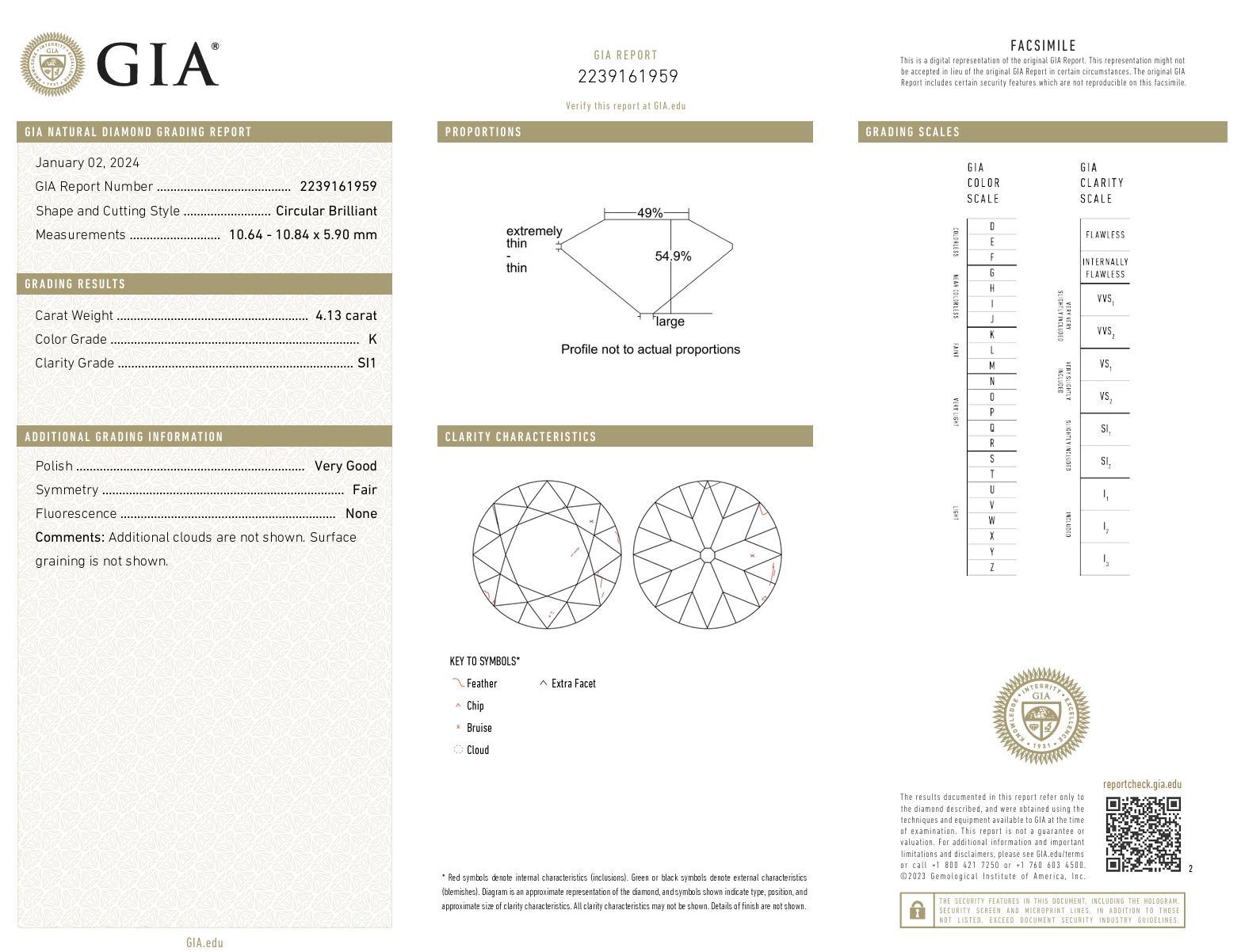 Verlobungsring aus 18 Karat Weißgold mit GIA 4,13 Karat Diamant im alten europäischen Schliff und Diamantschliff Damen im Angebot