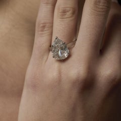 French GIA 5.51 carat pear shape diamond 18k white gold engagement ring