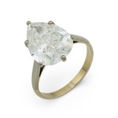 Bague de fiançailles en or blanc 18k avec un diamant poire de 5,51 carats GIA français