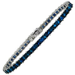 Vintage French GIA Certified Straight Line Australian Sapphire and Diamond Bracelet