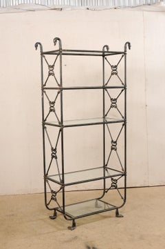 French Giacometti Style Tall Étagère with Goose-Head Finials & Webbed Feet