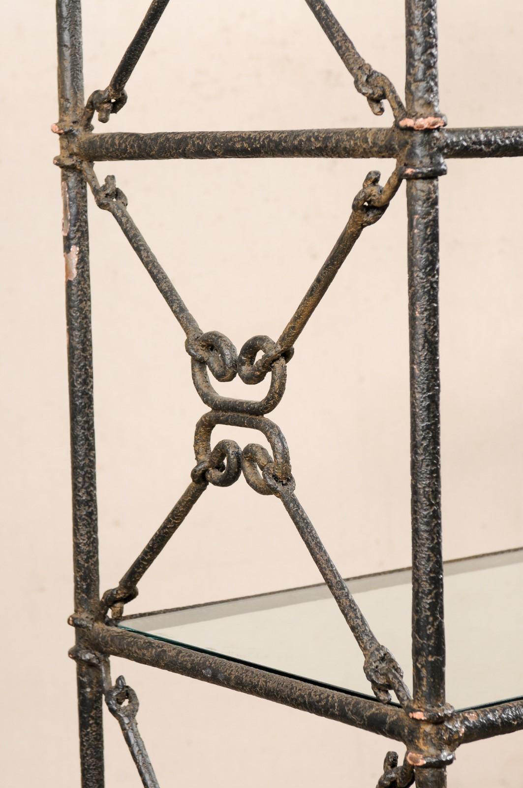 Metal French Giacometti Style Tall Étagère with Goose-Head Finials & Webbed Feet