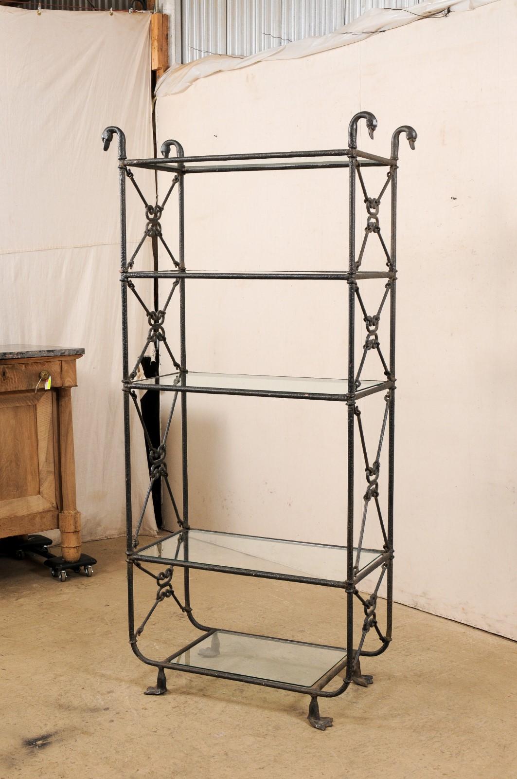 French Giacometti Style Tall Étagère with Goose-Head Finials & Webbed Feet 1