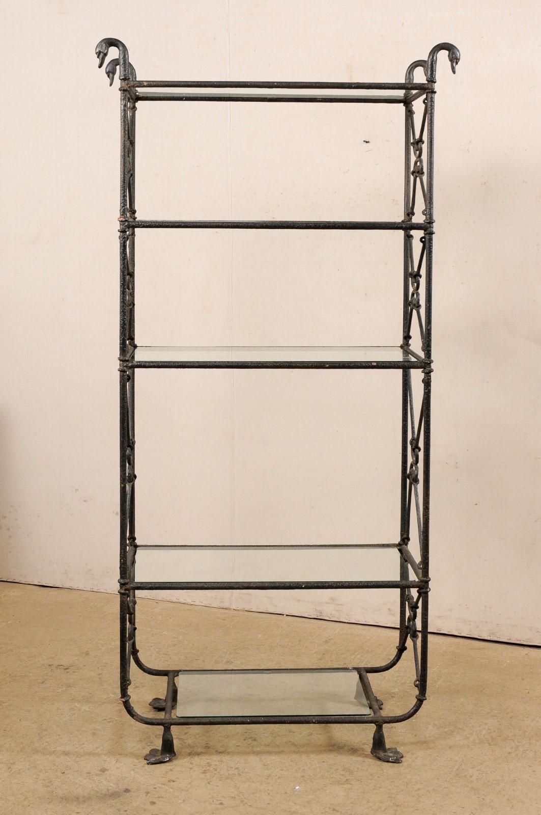 French Giacometti Style Tall Étagère with Goose-Head Finials & Webbed Feet 2