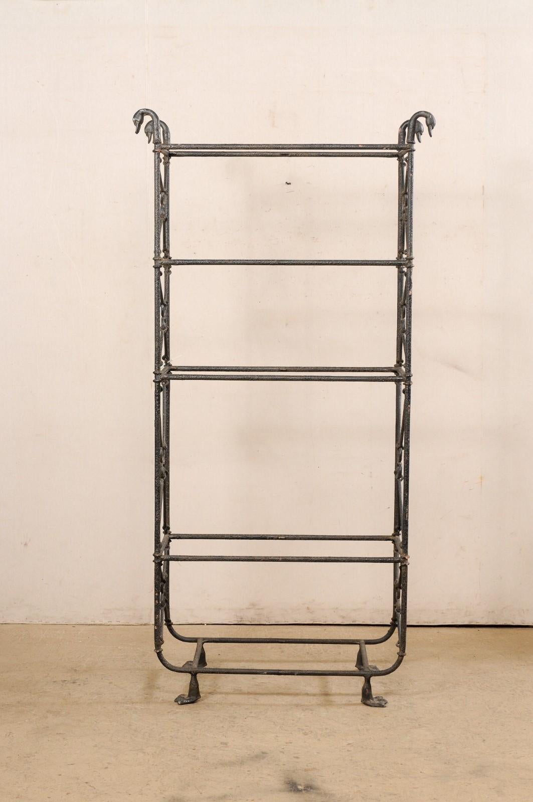 French Giacometti Style Tall Étagère with Goose-Head Finials & Webbed Feet 4