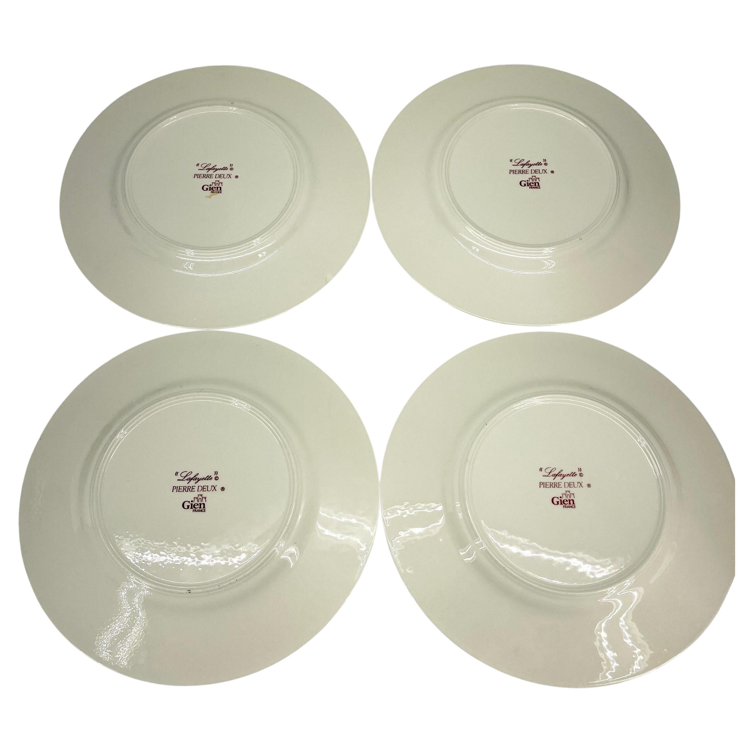 French Provincial French Gien Lafayette Set of 4 Red Charger Plates Pierre Deux For Sale