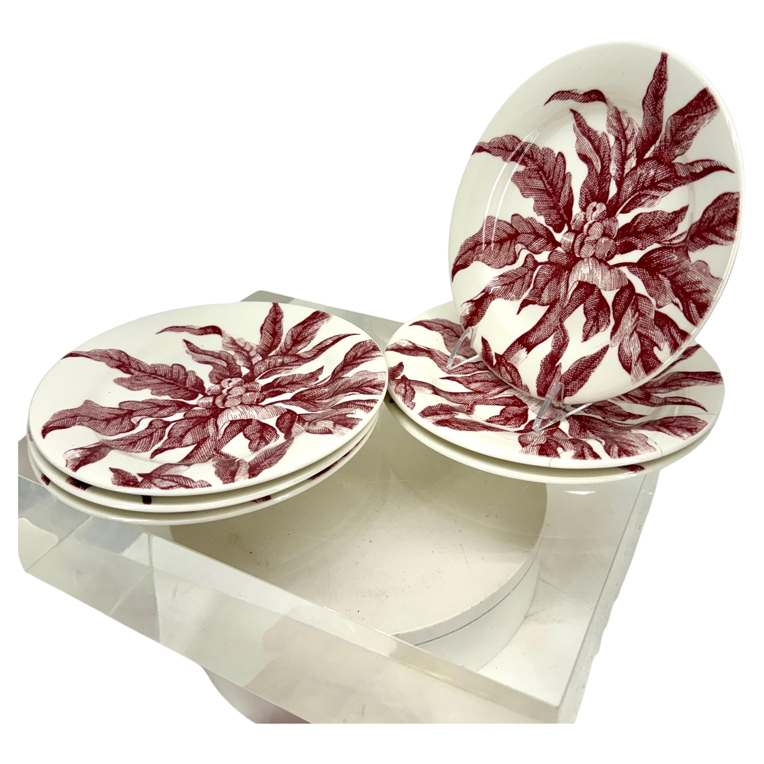 French Provincial French Gien Lafayette Set of 6 Red Plates by Pierre Deux For Sale