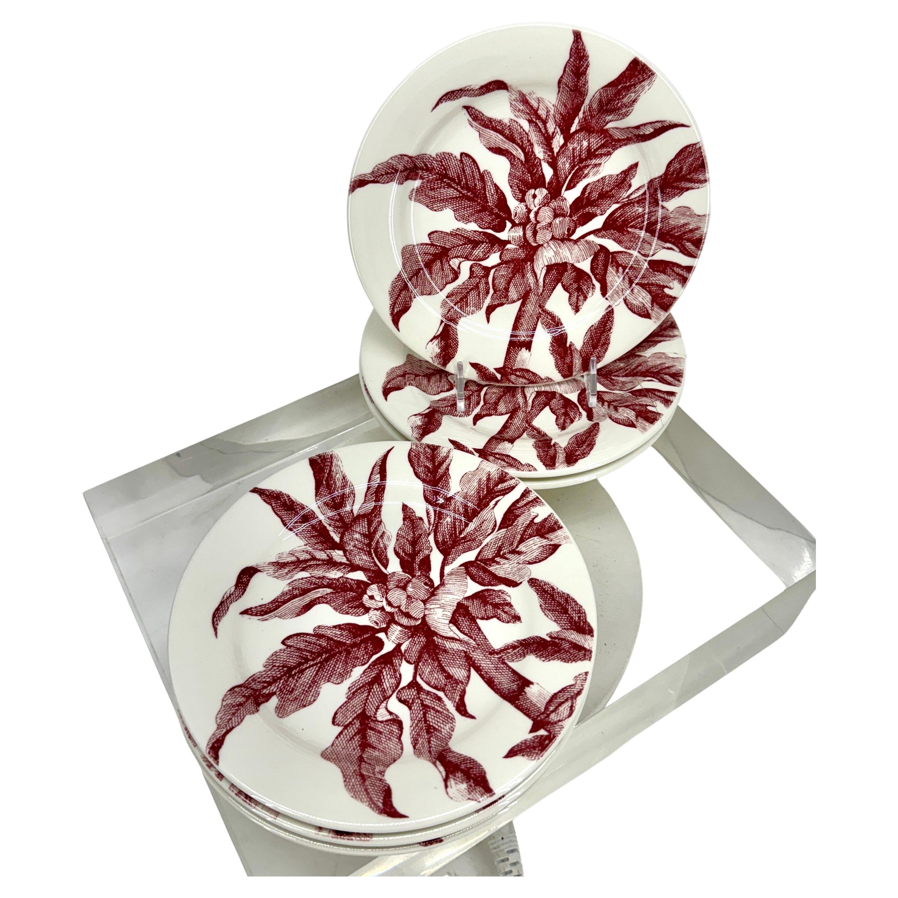 Hand-Crafted French Gien Lafayette Set of 6 Red Plates by Pierre Deux For Sale