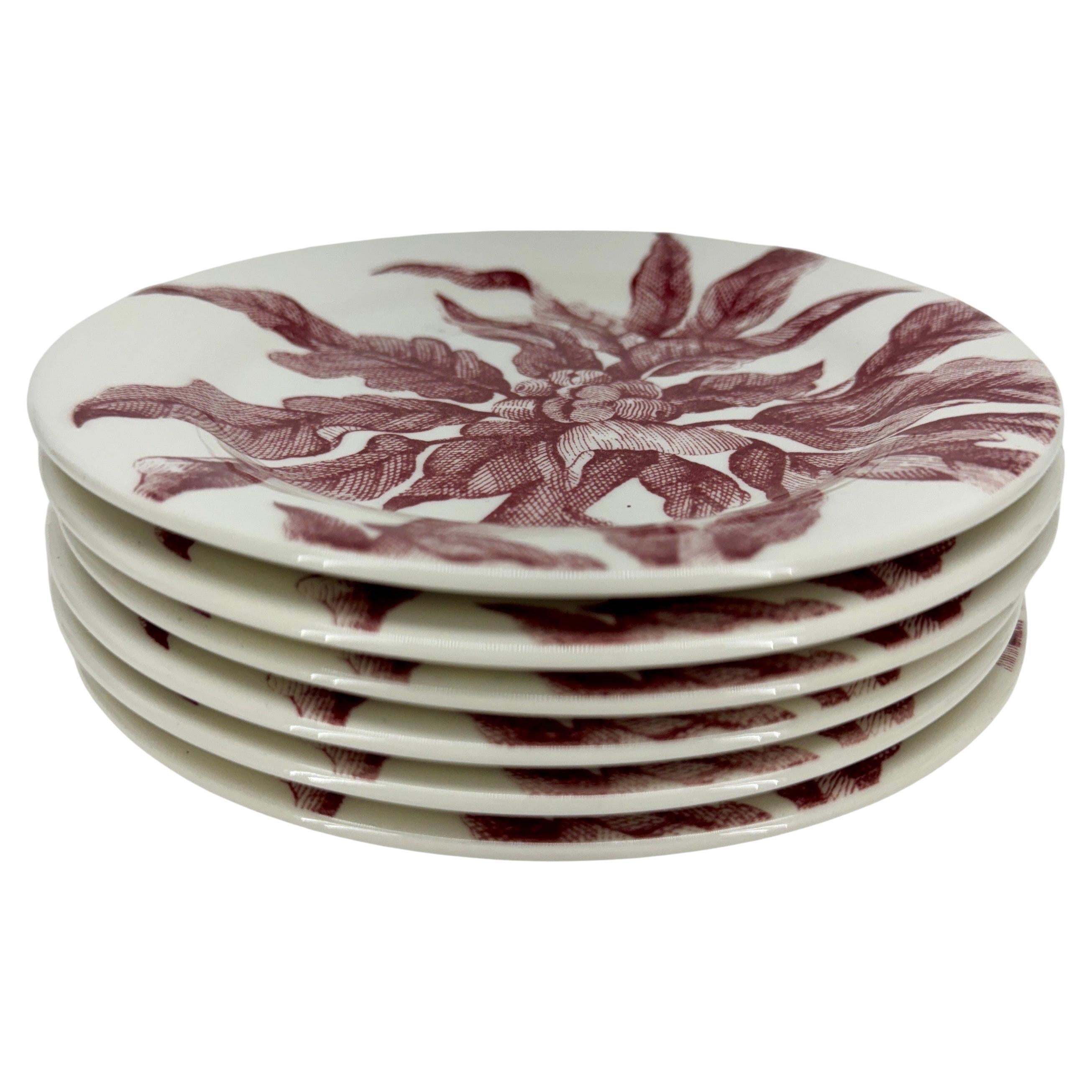 20th Century French Gien Lafayette Set of 6 Red Plates by Pierre Deux For Sale