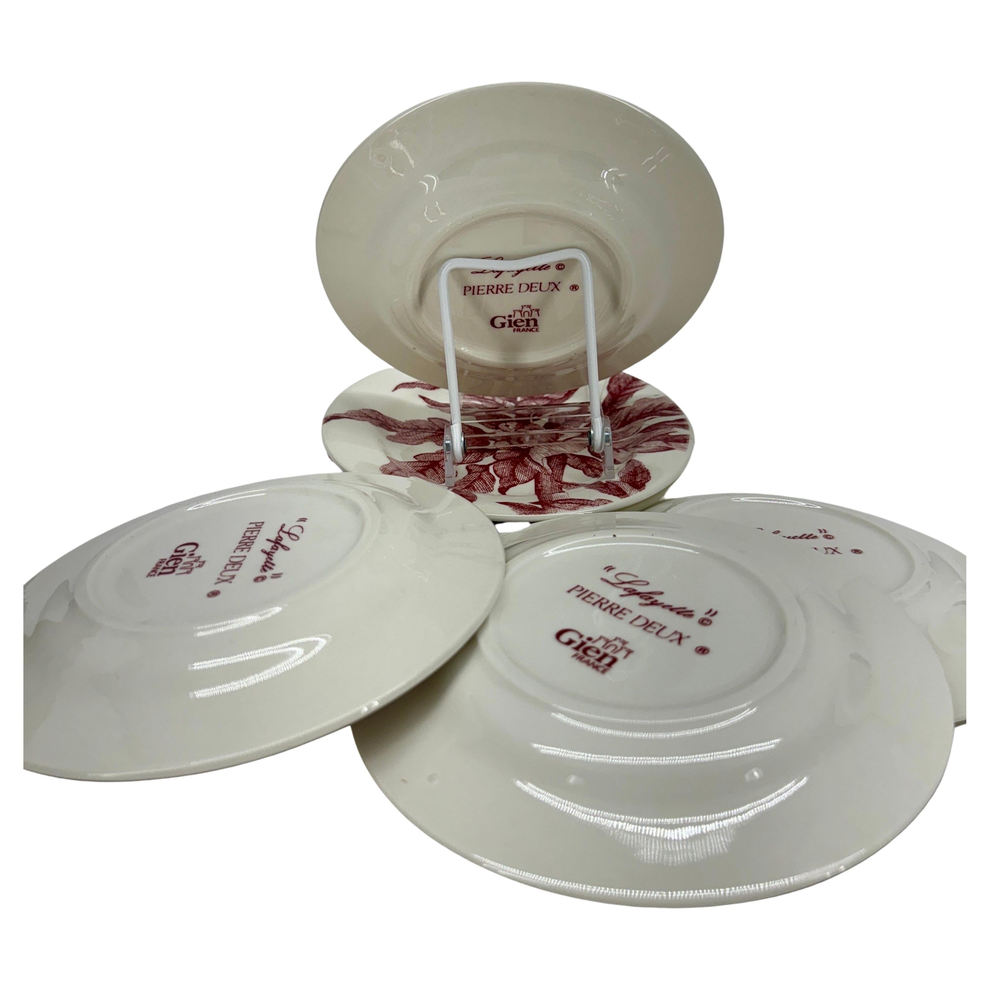Porcelain French Gien Lafayette Set of 6 Red Plates by Pierre Deux For Sale