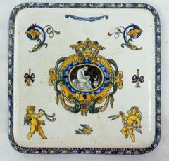 French Gien Porcelain Trivet or Coaster Antique Scene, Late 19th Century