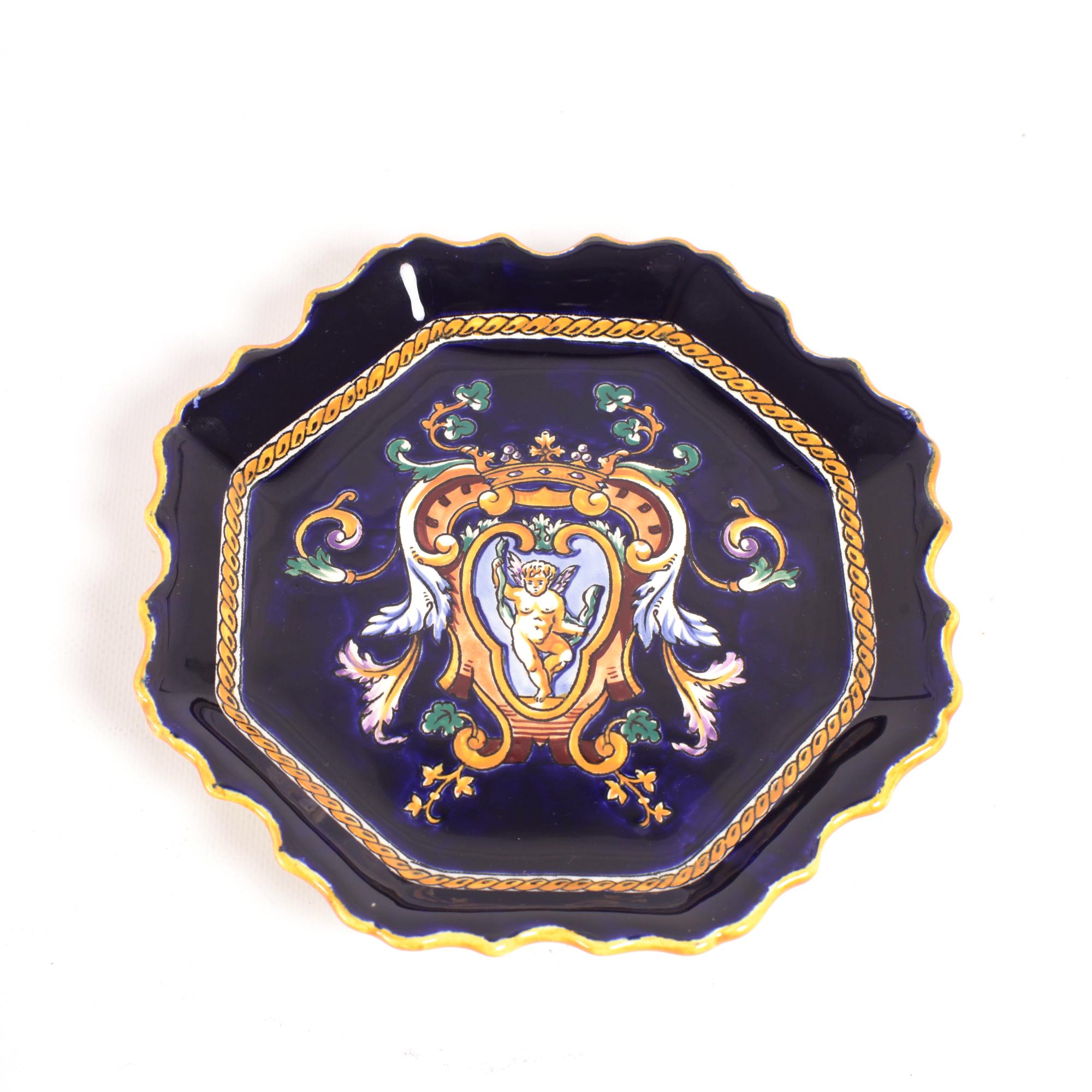 Hand-Crafted French Gien Renaissance Hand Painted Porcelain or Faience Hanging Plate