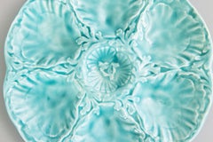 French Gien Turquoise Majolica Oyster Plate, circa 1950