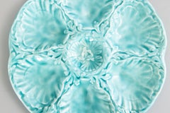 French Gien Turquoise Majolica Oyster Plate, circa 1950