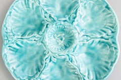 French Gien Turquoise Majolica Oyster Plate, circa 1950