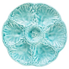 French Gien Turquoise Majolica Oyster Plate, circa 1950