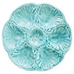 French Gien Turquoise Majolica Oyster Plate, circa 1950