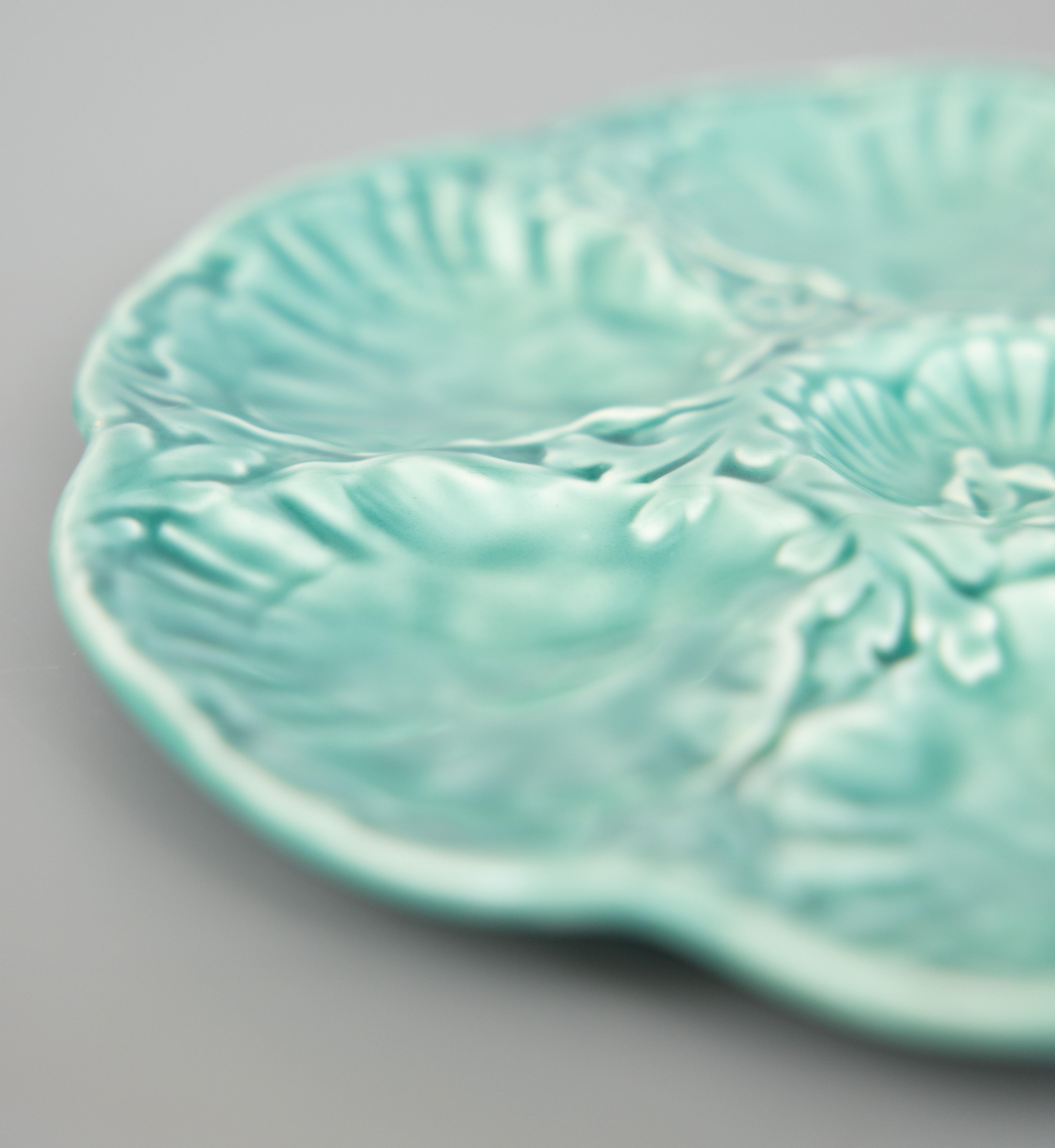 20th Century French Gien Turquoise Majolica Oyster Plate