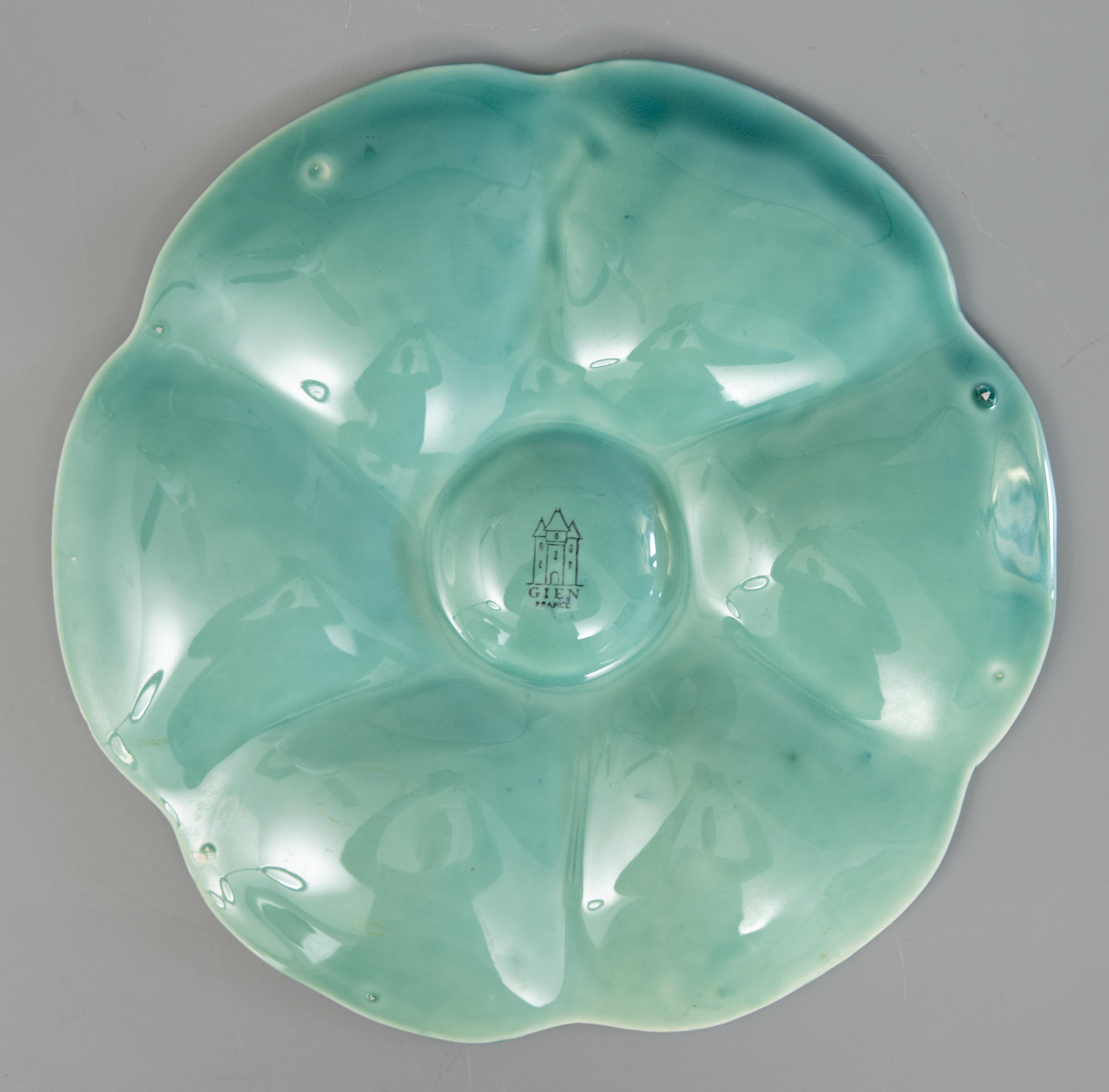 French Gien Turquoise Majolica Oyster Plate 1