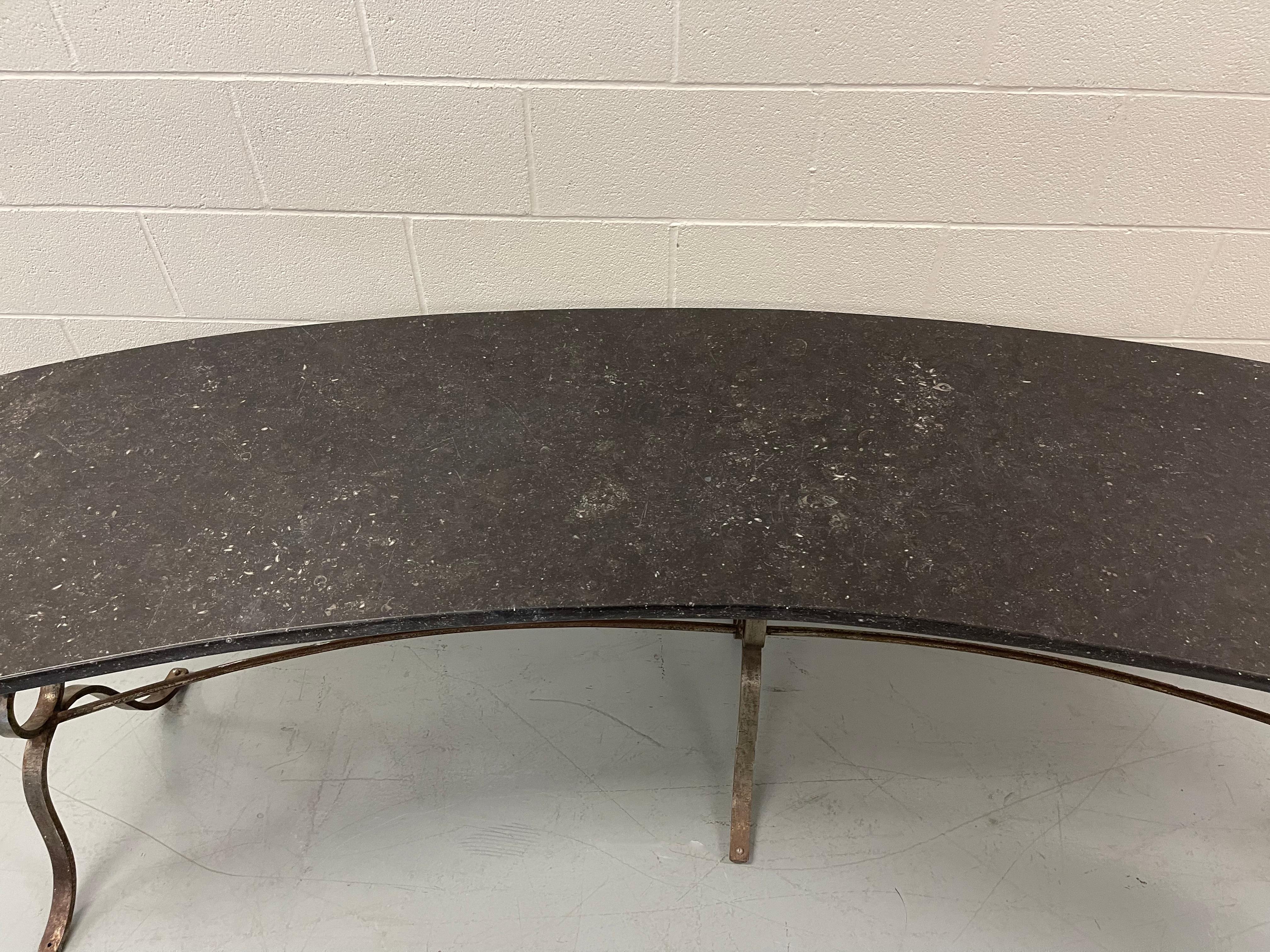 Mid-20th Century French Gilbert Poillerat Style Large Marble & Wrought Iron Curved Console Table For Sale