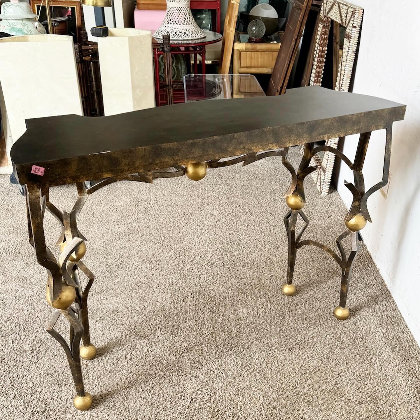 French Gilbert Poillerat Style Wrought Iron Console Table In Good Condition For Sale In Delray Beach, FL