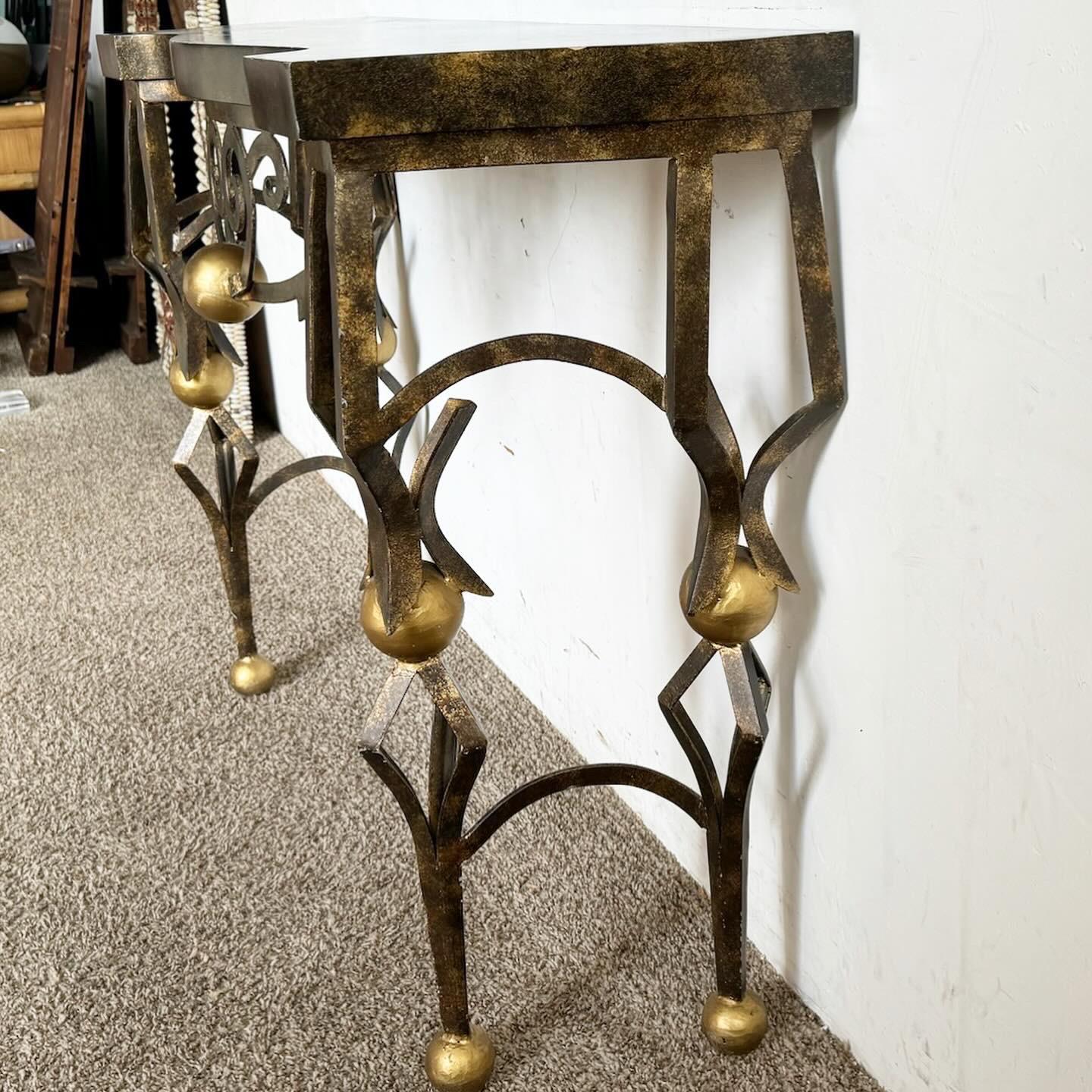 20th Century French Gilbert Poillerat Style Wrought Iron Console Table For Sale