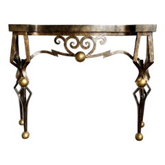 French Gilbert Poillerat Style Wrought Iron Console Table