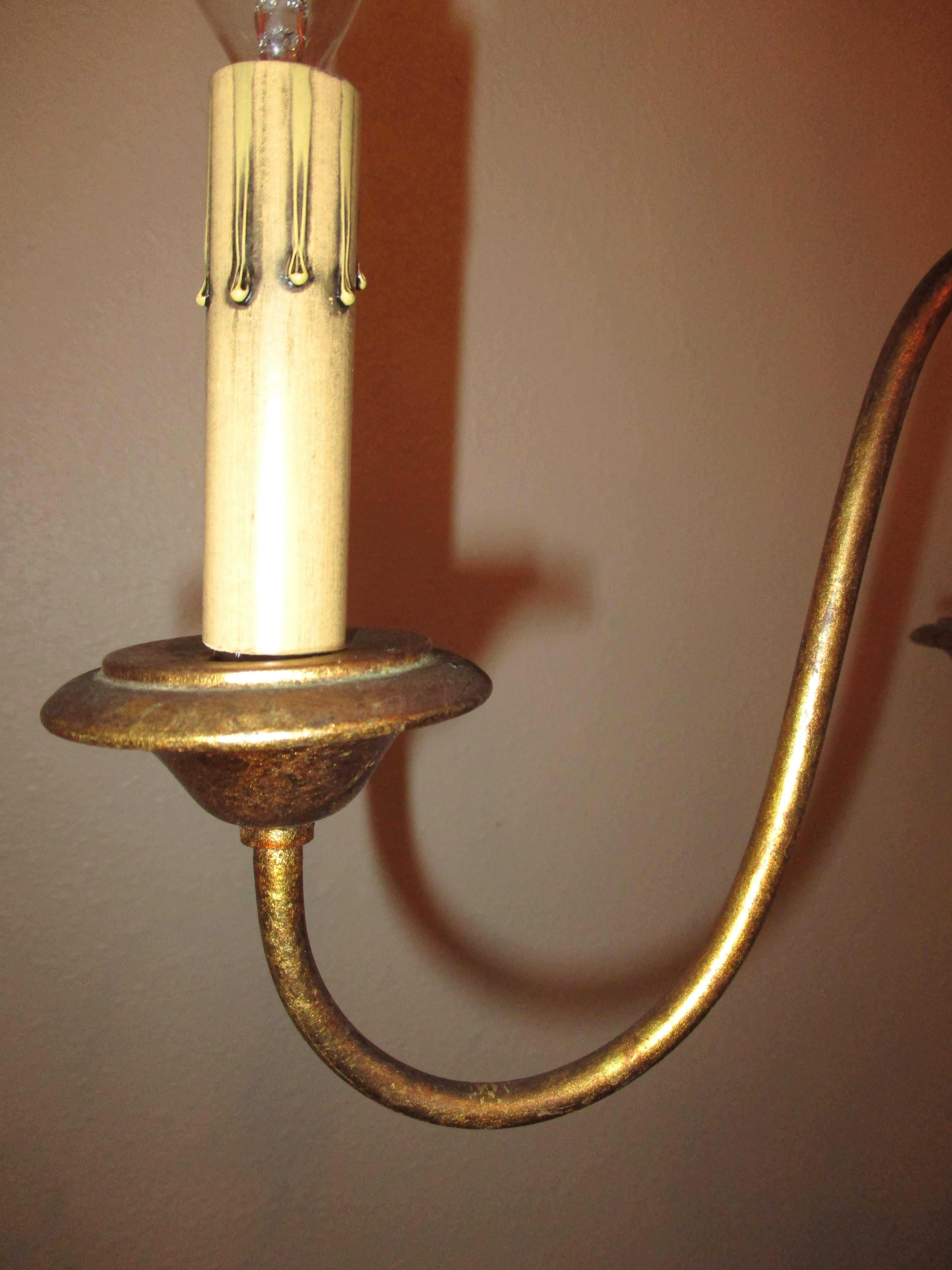 20th Century French Gilded 1940s Deep Loop 3-Arm Chandelier