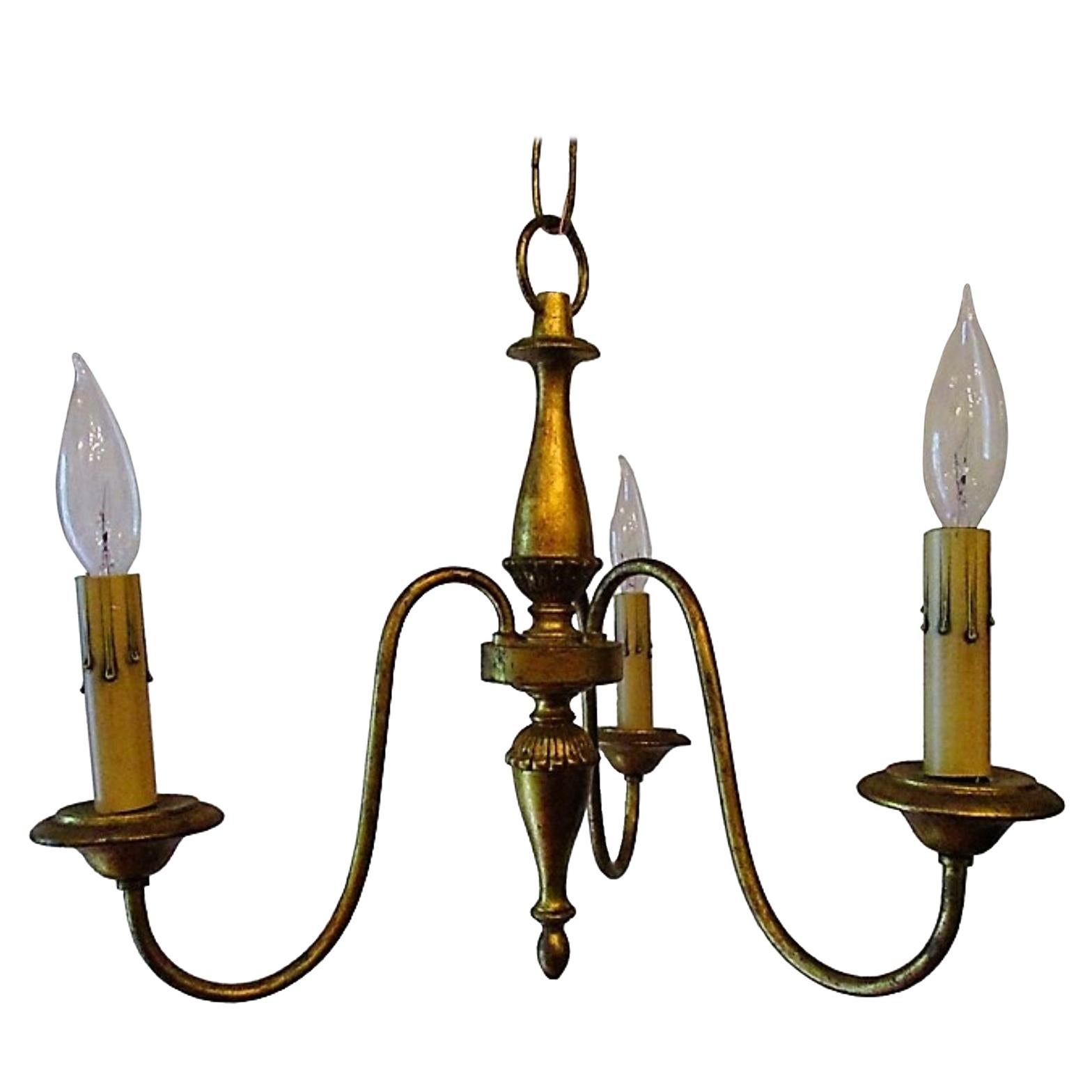 French Gilded 1940s Deep Loop 3-Arm Chandelier