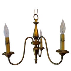French Gilded 1940s Deep Loop 3-Arm Chandelier