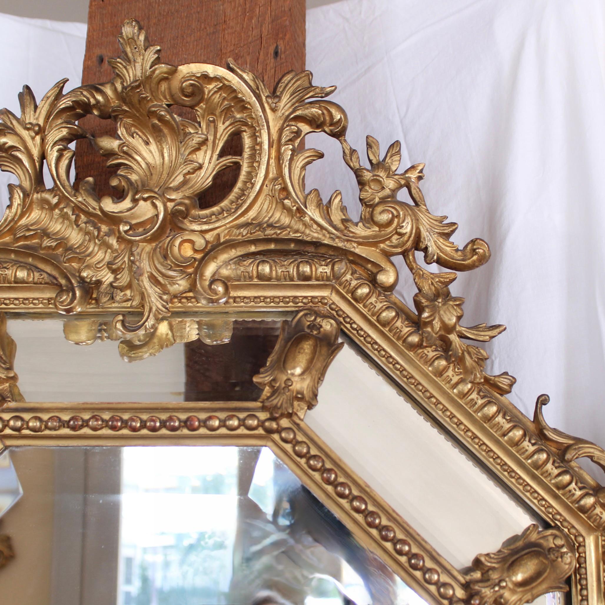 Gilt French Gilded Belle Époque Borderglass Cushion Mirror For Sale