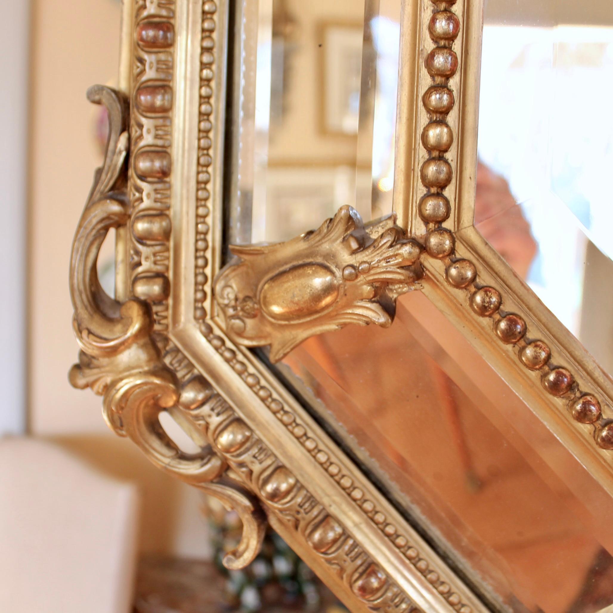 French Gilded Belle Époque Borderglass Cushion Mirror For Sale 3