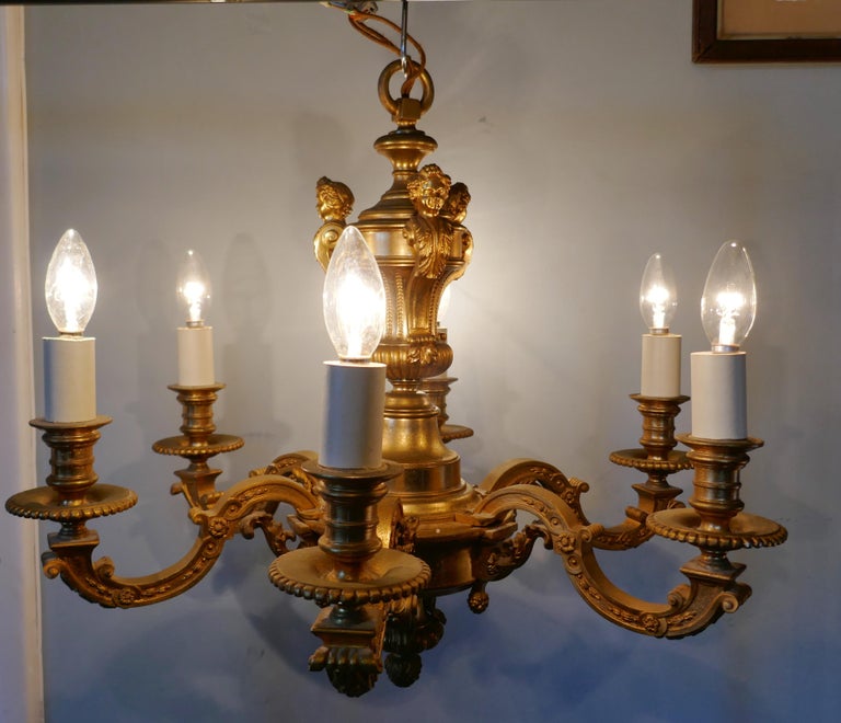 French Gilded Brass 6Branch Rococo Chandelier at 1stDibs french