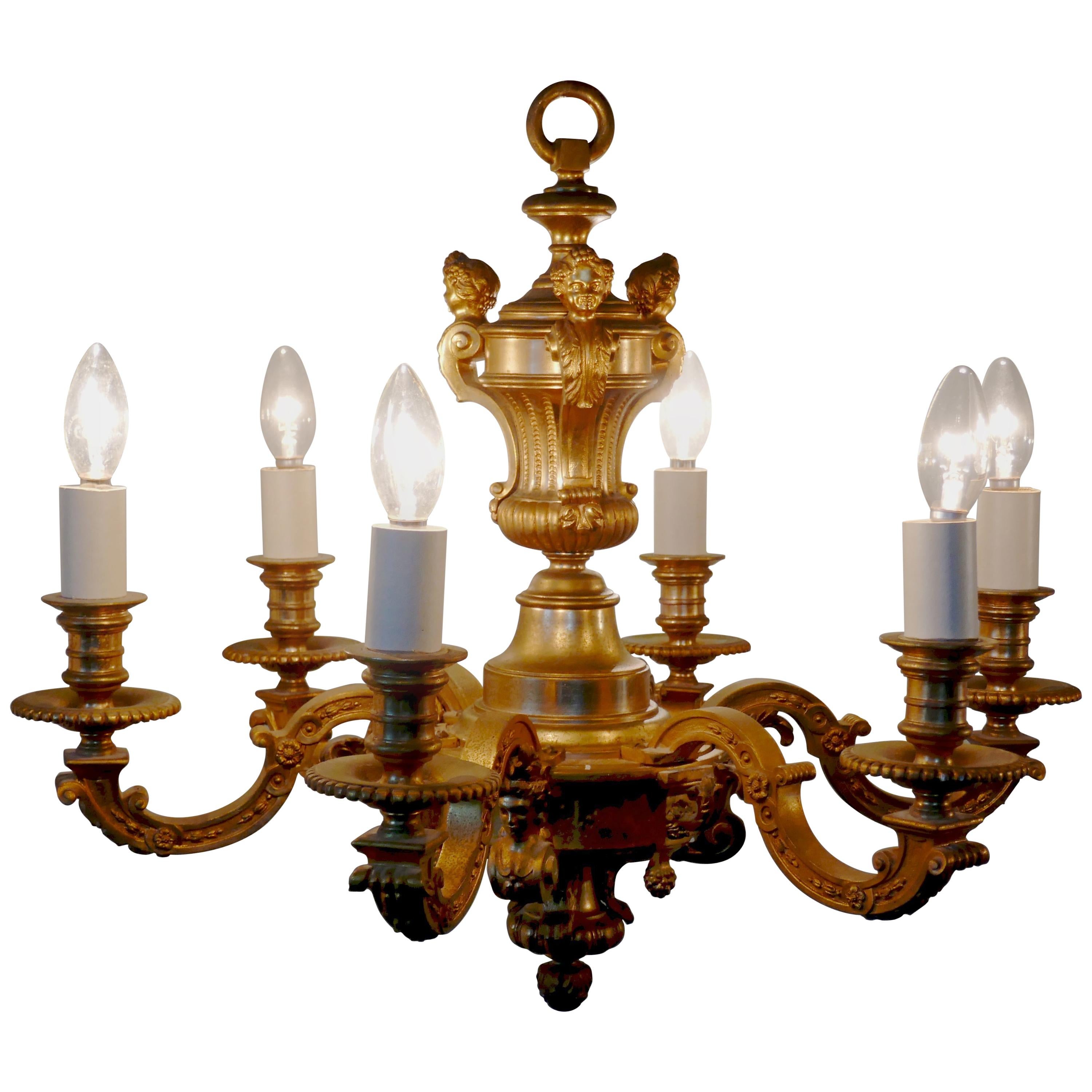 French Gilded Brass 6Branch Rococo Chandelier at 1stDibs french